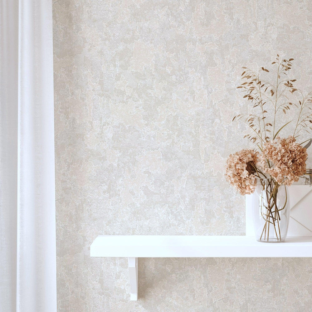 Luxury Cream Distressed Metallic 3D Embossed Wallpaper, Industrial Non-Woven Wall Covering, 41.7"W x 614"H, Washable Removabl