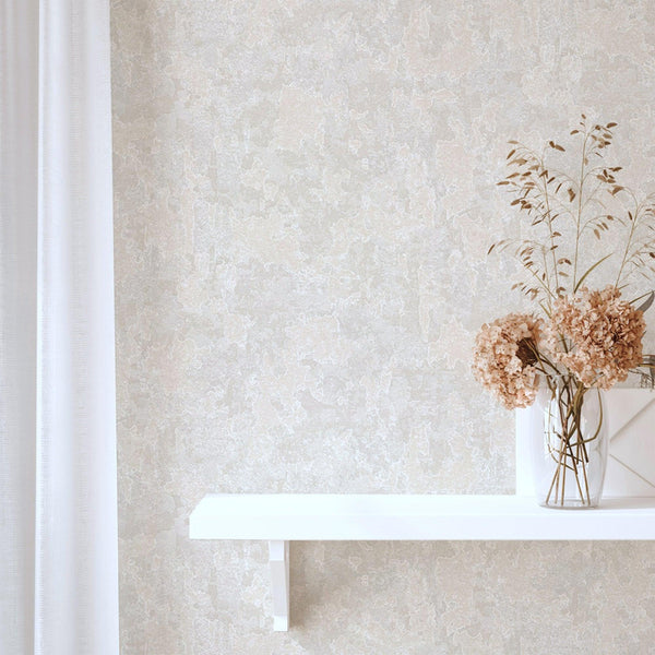 Luxury Cream Distressed Metallic 3D Embossed Wallpaper, Industrial Non-Woven Wall Covering, 41.7"W x 614"H, Washable Removabl