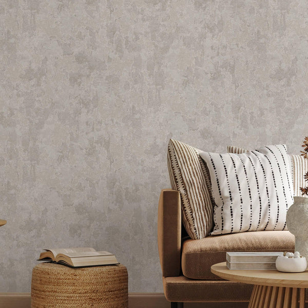 Luxury Beige Distressed Metallic 3D Embossed Wallpaper, Contemporary Non-Woven Wall Covering, 41.7"W x 614"H, Washable Remova