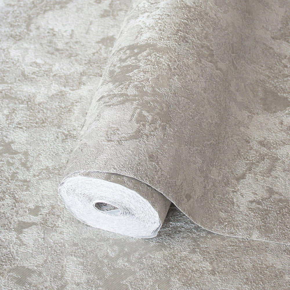 Luxury Beige Distressed Metallic 3D Embossed Wallpaper, Contemporary Non-Woven Wall Covering, 41.7"W x 614"H, Washable Remova