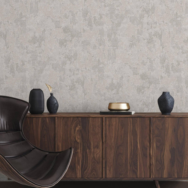 Luxury Beige Distressed Metallic 3D Embossed Wallpaper, Contemporary Non-Woven Wall Covering, 41.7"W x 614"H, Washable Remova