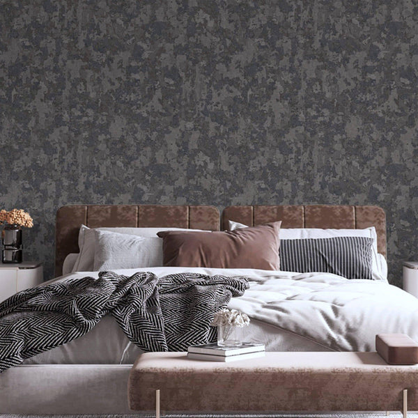 Luxury Black Abstract Distressed 3D Embossed Wallpaper, Contemporary Non-Woven Wall Covering, 41.7"W x 614"H, Washable Remova