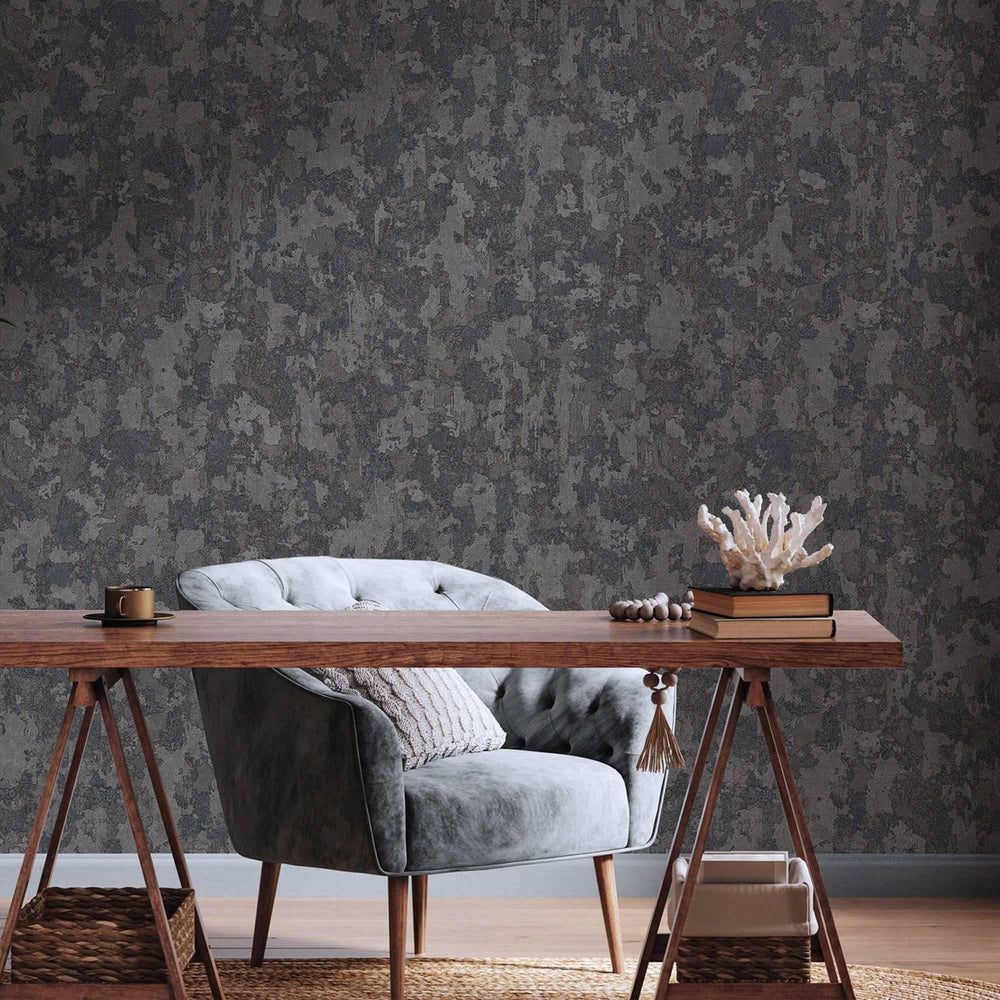 Luxury Black Abstract Distressed 3D Embossed Wallpaper, Contemporary Non-Woven Wall Covering, 41.7"W x 614"H, Washable Remova