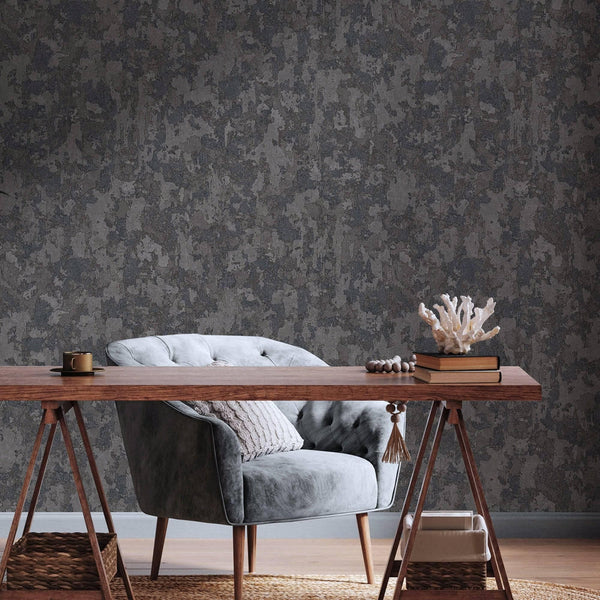 Luxury Black Abstract Distressed 3D Embossed Wallpaper, Contemporary Non-Woven Wall Covering, 41.7"W x 614"H, Washable Remova