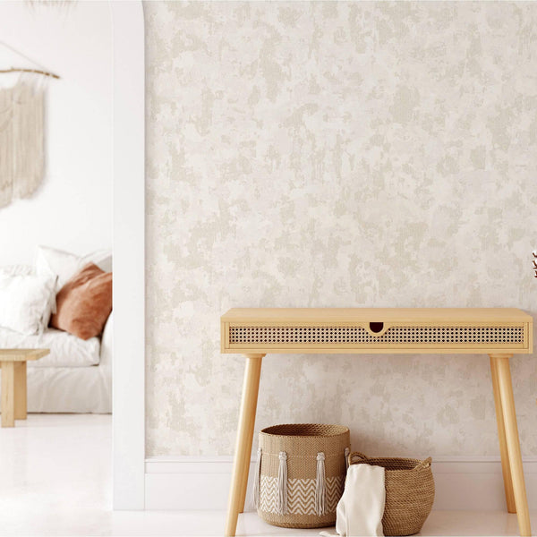 Luxury Cream Abstract Distressed 3D Embossed Wallpaper, Coastal Non-Woven Wall Covering, 41.7"W x 614"H, Washable Removable f