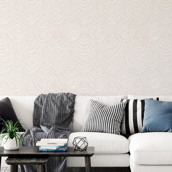 Luxury Beige Textured Embossed 3D Embossed Wallpaper, Elegant Non-Woven Wall Covering, 41.7"W x 398"H, Washable Removable for