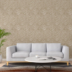 Luxury Beige Striped Embossed 3D Embossed Wallpaper, Elegant Non-Woven Wall Covering, 41.7"W x 398"H, Washable Removable for 