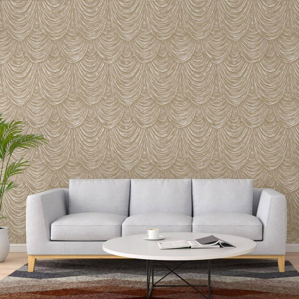 Luxury Beige Striped Embossed 3D Embossed Wallpaper, Elegant Non-Woven Wall Covering, 41.7"W x 398"H, Washable Removable for 