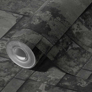 Luxury Black Stone Embossed 3D Embossed Wallpaper, Industrial Non-Woven Wall Covering, 41.7"W x 398"H, Washable Removable for