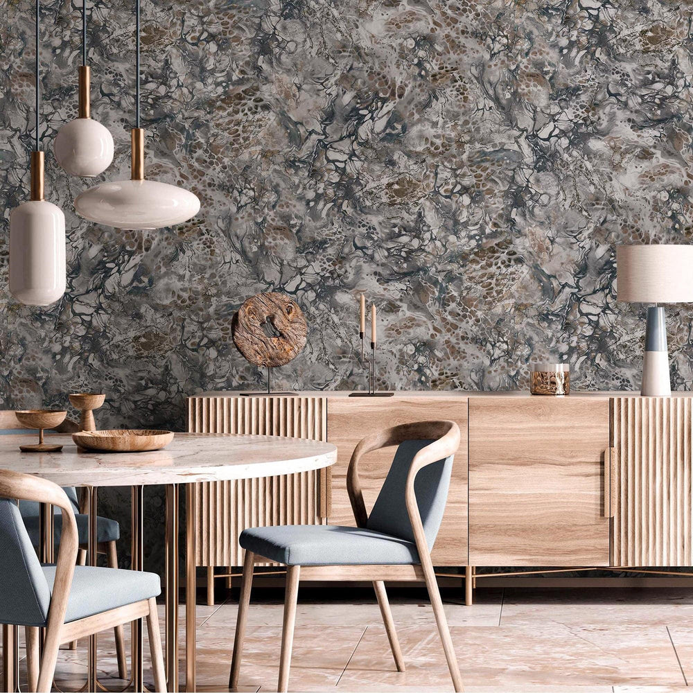 Luxury Blue Marble Stone Textured Wallpaper, Industrial Non-Woven Wall Covering, 41.7"W x 614"H, Washable Removable for Livin