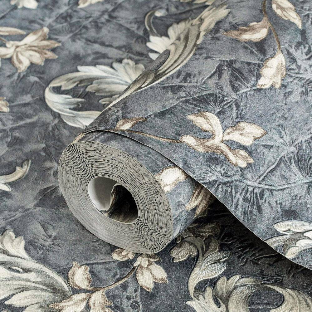 Luxury Blue Textured Embossed 3D Embossed Wallpaper, Elegant Non-Woven Wall Covering, 41.7"W x 398"H, Washable Removable for 