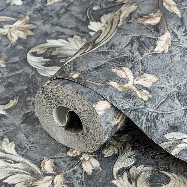 Luxury Blue Textured Embossed 3D Embossed Wallpaper, Elegant Non-Woven Wall Covering, 41.7"W x 398"H, Washable Removable for 