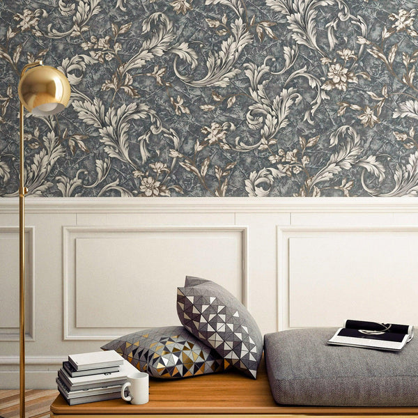 Luxury Blue Textured Embossed 3D Embossed Wallpaper, Elegant Non-Woven Wall Covering, 41.7"W x 398"H, Washable Removable for 