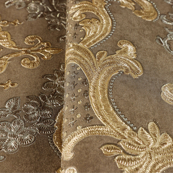 Luxury Brown Damask Textured 3D Embossed Wallpaper, Victorian Non-Woven Wall Covering, 41.7"W x 398"H, Washable Removable for