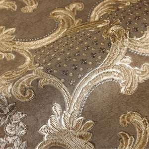 Luxury Brown Damask Textured 3D Embossed Wallpaper, Victorian Non-Woven Wall Covering, 41.7"W x 398"H, Washable Removable for