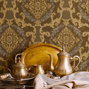Luxury Brown Damask Textured 3D Embossed Wallpaper, Victorian Non-Woven Wall Covering, 41.7"W x 398"H, Washable Removable for