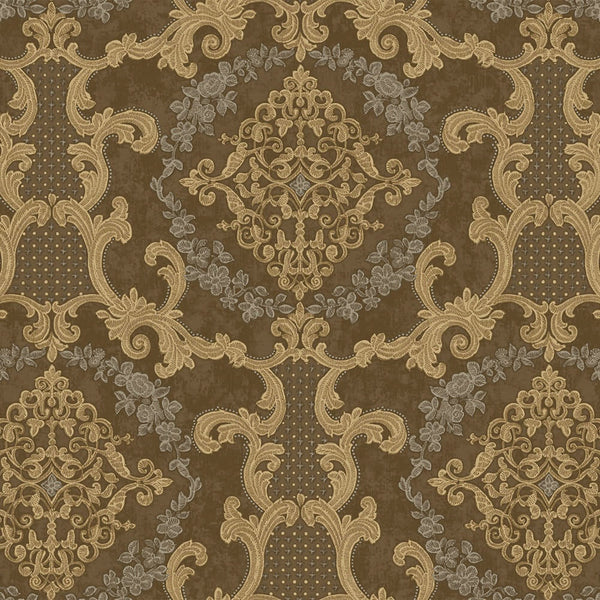Luxury Brown Damask Textured 3D Embossed Wallpaper, Victorian Non-Woven Wall Covering, 41.7"W x 398"H, Washable Removable for