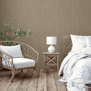 Luxury Brown Striped Textured 3D Embossed Wallpaper, Traditional Non-Woven Wall Covering, 41.7"W x 398"H, Washable Removable 