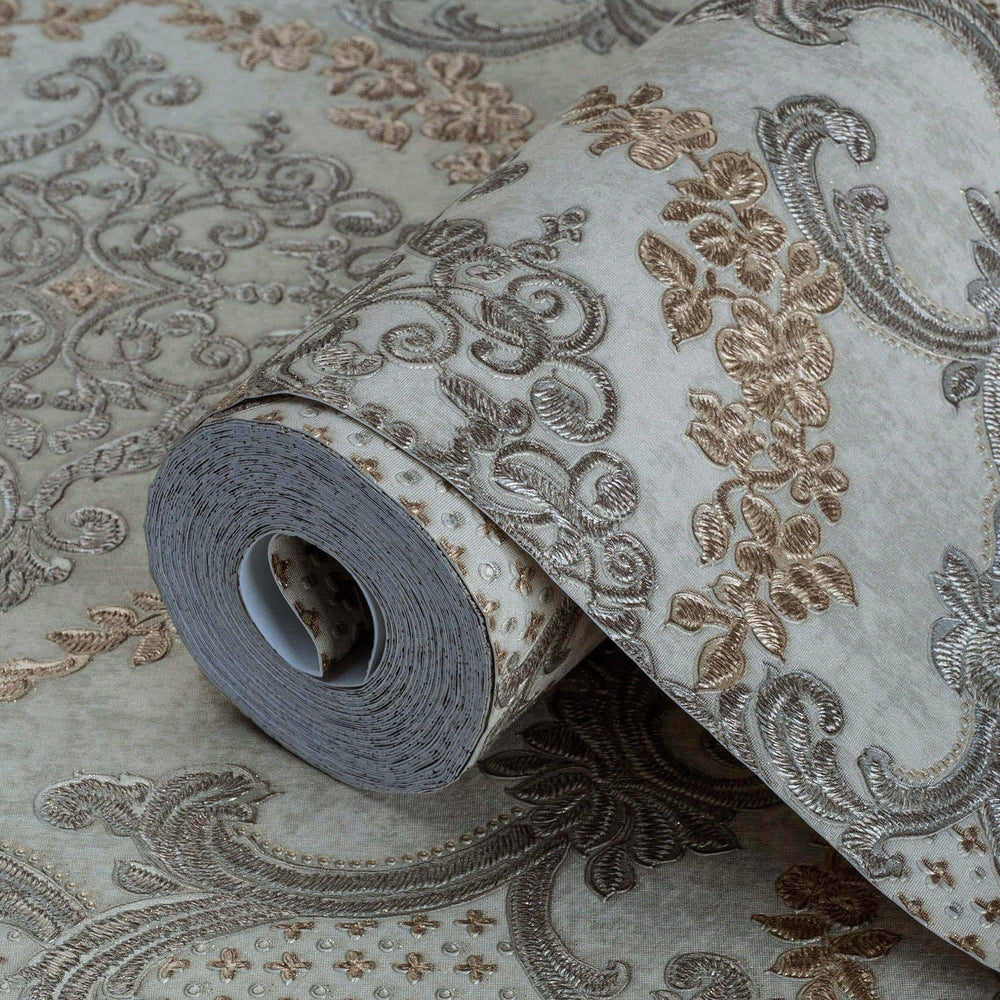 Luxury Gold Damask Textured 3D Embossed Wallpaper, Glam Non-Woven Wall Covering, 41.7"W x 398"H, Washable Removable for Livin