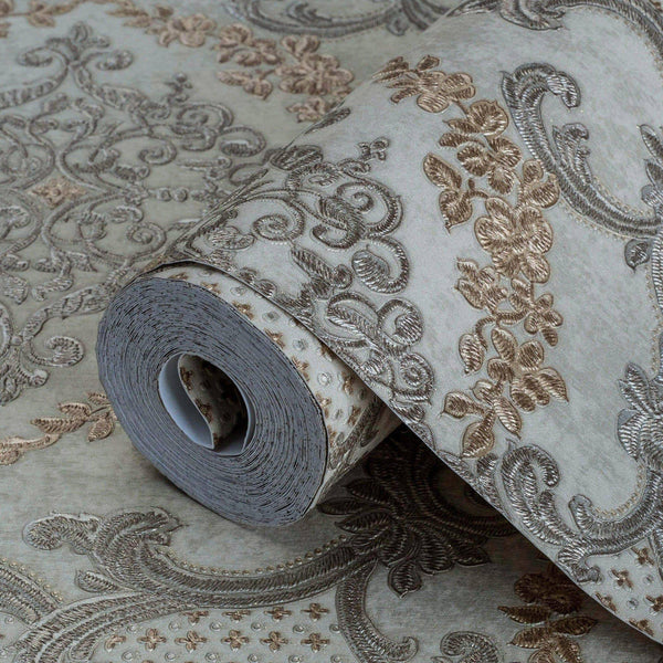 Luxury Gold Damask Textured 3D Embossed Wallpaper, Glam Non-Woven Wall Covering, 41.7"W x 398"H, Washable Removable for Livin
