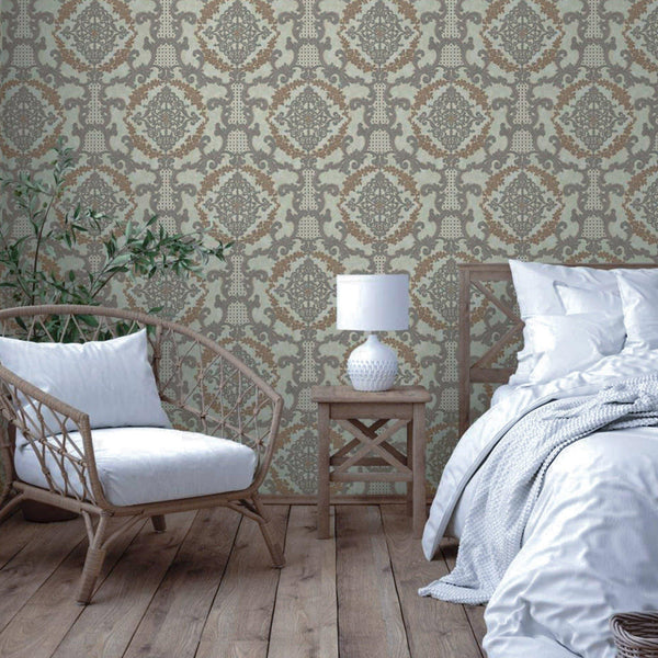 Luxury Gold Damask Textured 3D Embossed Wallpaper, Glam Non-Woven Wall Covering, 41.7"W x 398"H, Washable Removable for Livin