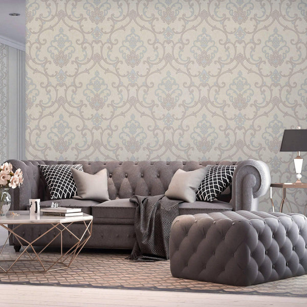Luxury Ivory Damask Textured 3D Embossed Wallpaper, Traditional Non-Woven Wall Covering, 41.7"W x 398"H, Washable Removable f