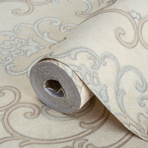 Luxury Ivory Damask Textured 3D Embossed Wallpaper, Traditional Non-Woven Wall Covering, 41.7"W x 398"H, Washable Removable f