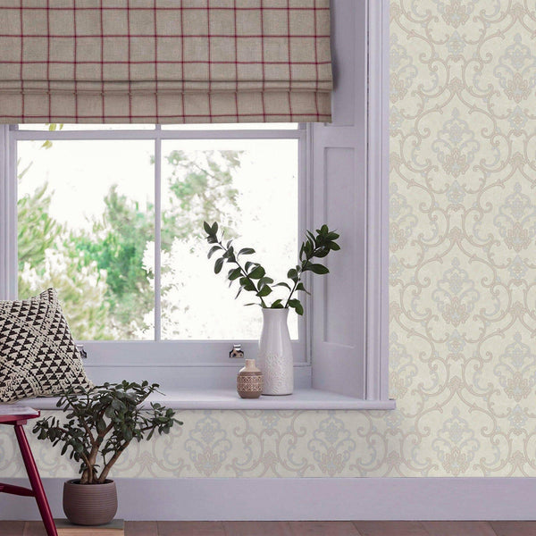 Luxury Ivory Damask Textured 3D Embossed Wallpaper, Traditional Non-Woven Wall Covering, 41.7"W x 398"H, Washable Removable f