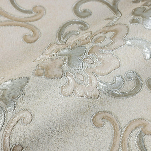 Luxury Ivory Damask Textured 3D Embossed Wallpaper, Traditional Non-Woven Wall Covering, 41.7"W x 398"H, Washable Removable f