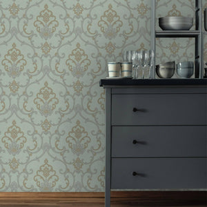 Luxury Blue Damask Textured 3D Embossed Wallpaper, Traditional Non-Woven Wall Covering, 41.7"W x 398"H, Washable Removable fo
