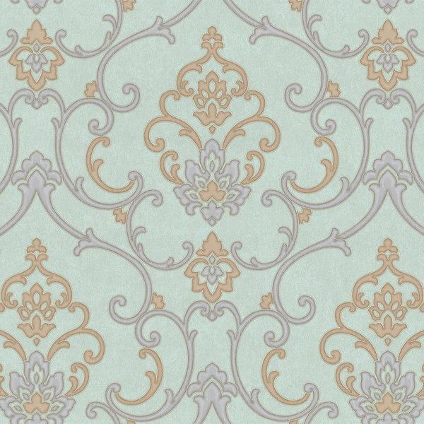Luxury Blue Damask Textured 3D Embossed Wallpaper, Traditional Non-Woven Wall Covering, 41.7"W x 398"H, Washable Removable fo