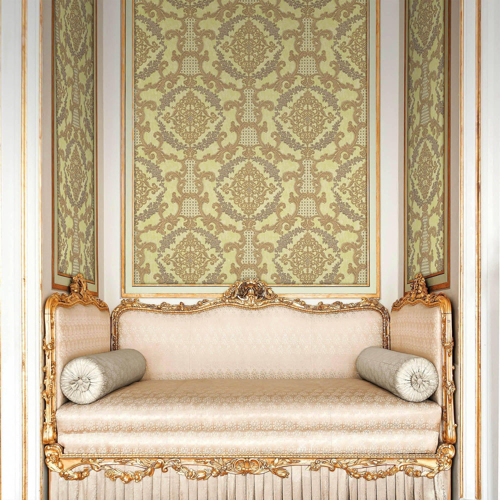 Luxury Gold Damask Textured 3D Embossed Wallpaper, Traditional Non-Woven Wall Covering, 41.7"W x 398"H, Washable Removable fo