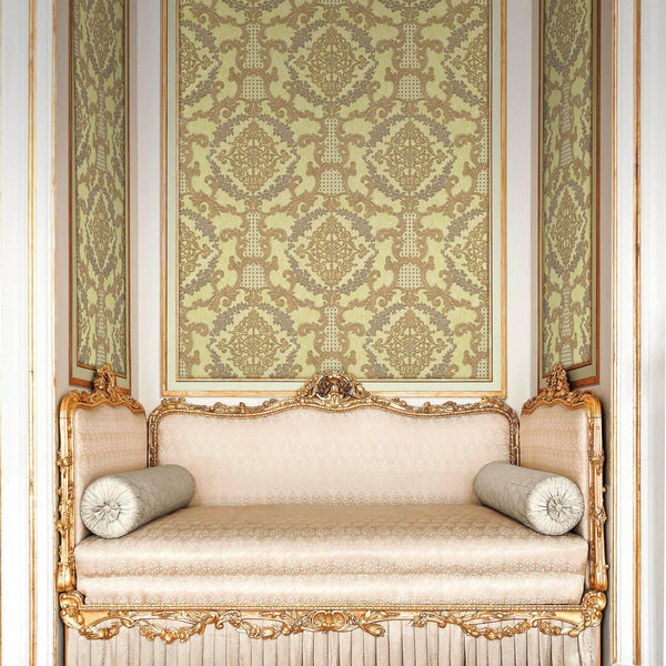 Luxury Gold Damask Textured 3D Embossed Wallpaper, Traditional Non-Woven Wall Covering, 41.7"W x 398"H, Washable Removable fo