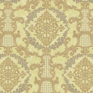 Luxury Gold Damask Textured 3D Embossed Wallpaper, Traditional Non-Woven Wall Covering, 41.7"W x 398"H, Washable Removable fo
