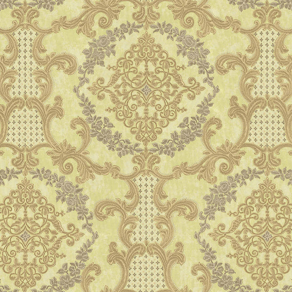 Luxury Gold Damask Textured 3D Embossed Wallpaper, Traditional Non-Woven Wall Covering, 41.7"W x 398"H, Washable Removable fo