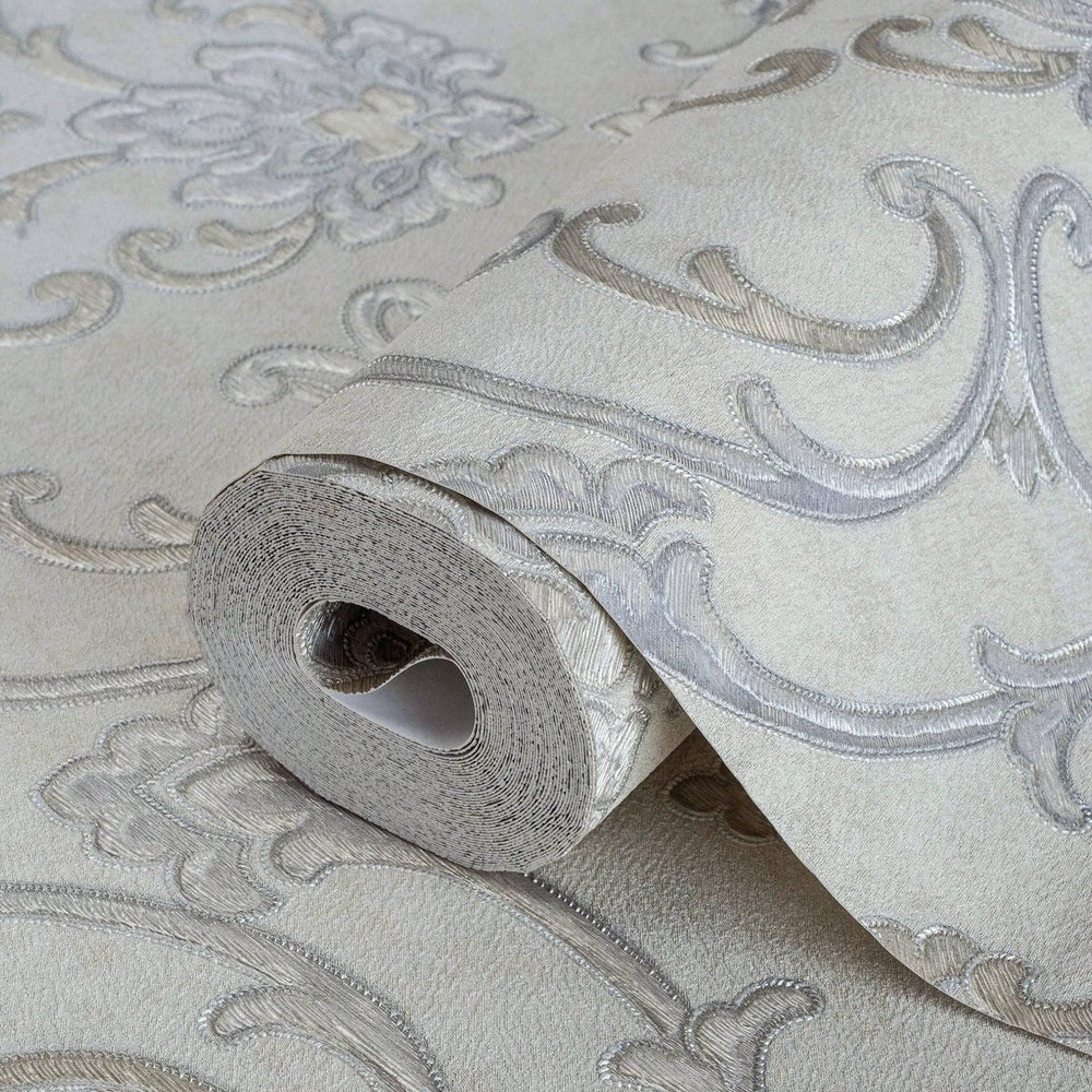 Luxury Blue Damask Textured 3D Embossed Wallpaper, Traditional Non-Woven Wall Covering, 41.7"W x 398"H, Washable Removable fo