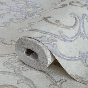 Luxury Blue Damask Textured 3D Embossed Wallpaper, Traditional Non-Woven Wall Covering, 41.7"W x 398"H, Washable Removable fo