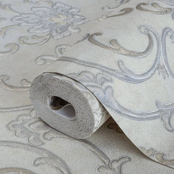 Luxury Blue Damask Textured 3D Embossed Wallpaper, Traditional Non-Woven Wall Covering, 41.7"W x 398"H, Washable Removable fo