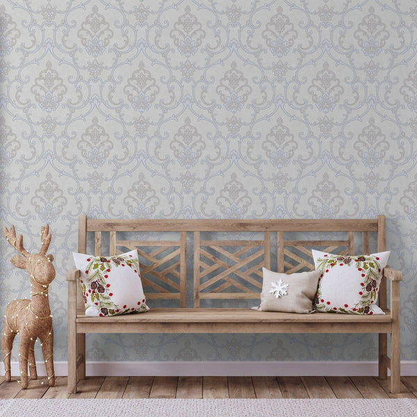 Luxury Blue Damask Textured 3D Embossed Wallpaper, Traditional Non-Woven Wall Covering, 41.7"W x 398"H, Washable Removable fo
