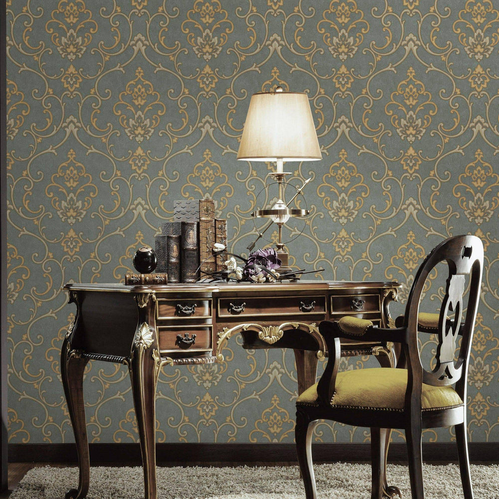 Luxury Gold Damask Textured 3D Embossed Wallpaper, Traditional Non-Woven Wall Covering, 41.7"W x 398"H, Washable Removable fo