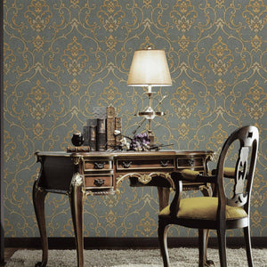 Luxury Gold Damask Textured 3D Embossed Wallpaper, Traditional Non-Woven Wall Covering, 41.7"W x 398"H, Washable Removable fo