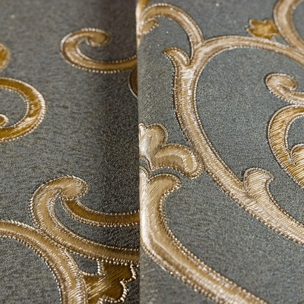 Luxury Gold Damask Textured 3D Embossed Wallpaper, Traditional Non-Woven Wall Covering, 41.7"W x 398"H, Washable Removable fo