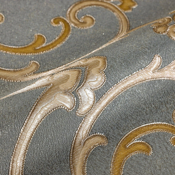 Luxury Gold Damask Textured 3D Embossed Wallpaper, Traditional Non-Woven Wall Covering, 41.7"W x 398"H, Washable Removable fo
