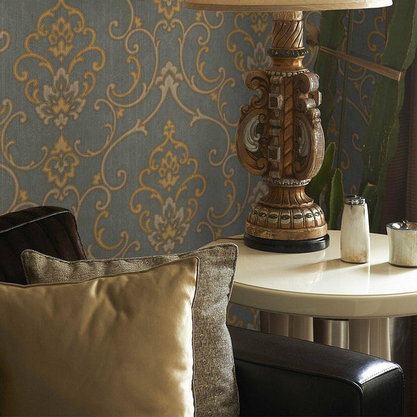 Luxury Gold Damask Textured 3D Embossed Wallpaper, Traditional Non-Woven Wall Covering, 41.7"W x 398"H, Washable Removable fo