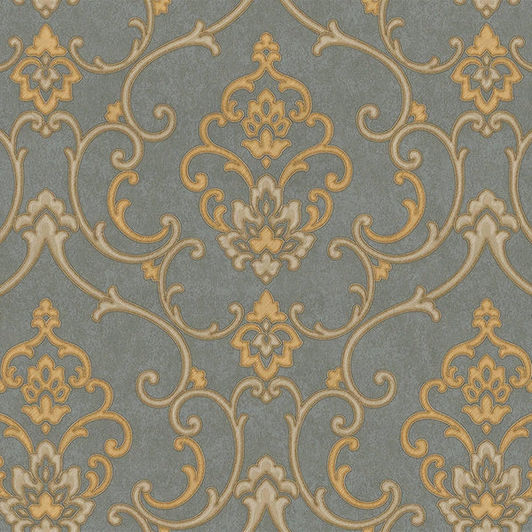 Luxury Gold Damask Textured 3D Embossed Wallpaper, Traditional Non-Woven Wall Covering, 41.7"W x 398"H, Washable Removable fo