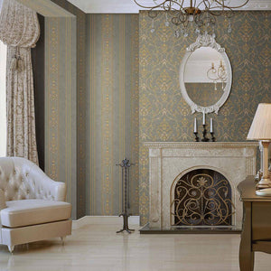 Luxury Gold Damask Textured 3D Embossed Wallpaper, Traditional Non-Woven Wall Covering, 41.7"W x 398"H, Washable Removable fo