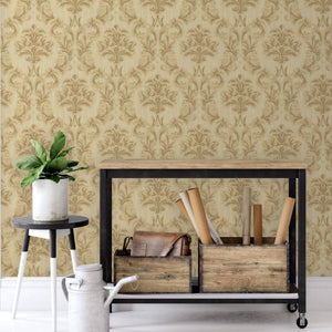 Luxury Beige Damask Floral 3D Embossed Wallpaper, Traditional Non-Woven Wall Covering, 41.7"W x 398"H, Washable Removable for