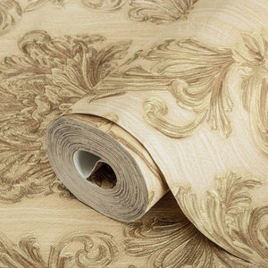 Luxury Beige Damask Floral 3D Embossed Wallpaper, Traditional Non-Woven Wall Covering, 41.7"W x 398"H, Washable Removable for