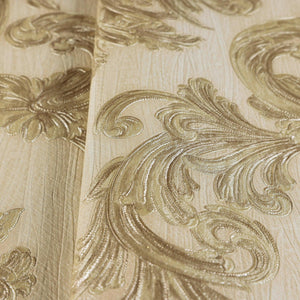 Luxury Beige Damask Floral 3D Embossed Wallpaper, Traditional Non-Woven Wall Covering, 41.7"W x 398"H, Washable Removable for