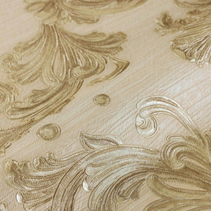 Luxury Beige Damask Floral 3D Embossed Wallpaper, Traditional Non-Woven Wall Covering, 41.7"W x 398"H, Washable Removable for